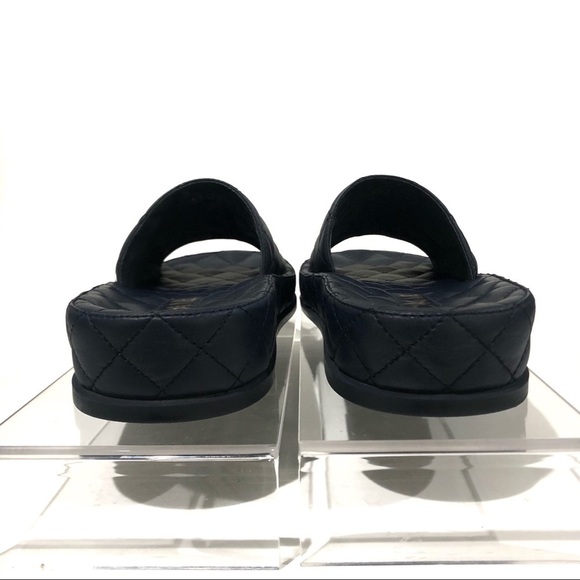 Authentic CHANEL Navy Blue Quilted Agneau Slides Mules Lambskin Leather Size 38 - Picture 7 of 15